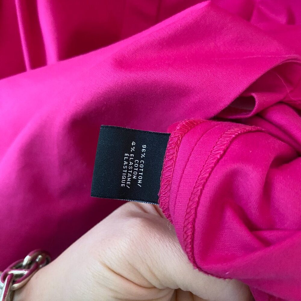 Lafayette 148 Bright Pink Cap-Sleeve Front Zip Collared Dress Size 10 96% Cotton - Picture 5 of 6